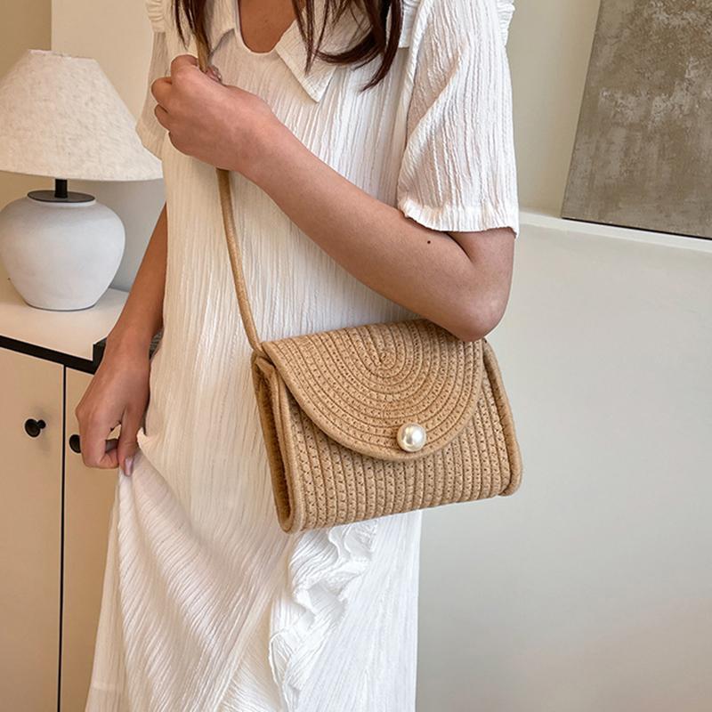 Beach Wowen Shoulder Bag Summer Crossbody Wallet Flap Crossbody Bag for Women