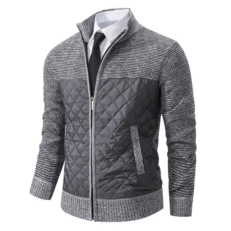 Herren Gepolsterter Verdickter Herbst- und Winterstrickwaren Splicing Pullovermantel Herrenjacke Cardigan
