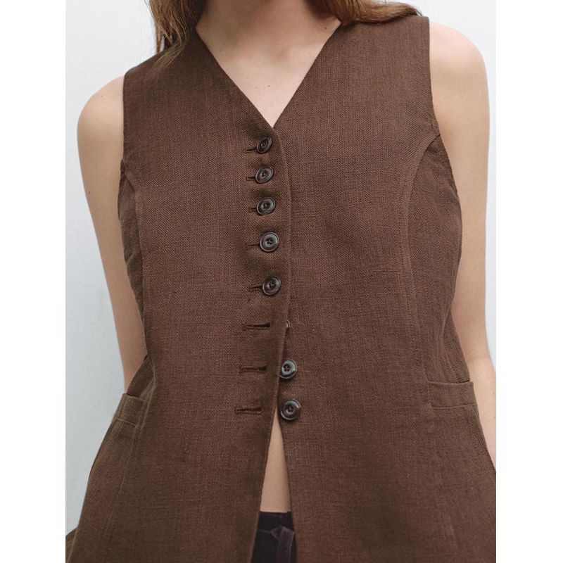 MD Spring and Summer Women's Clothing Linen Blend Young High JGG Ol Commute Style Long Suit Vest 6748966