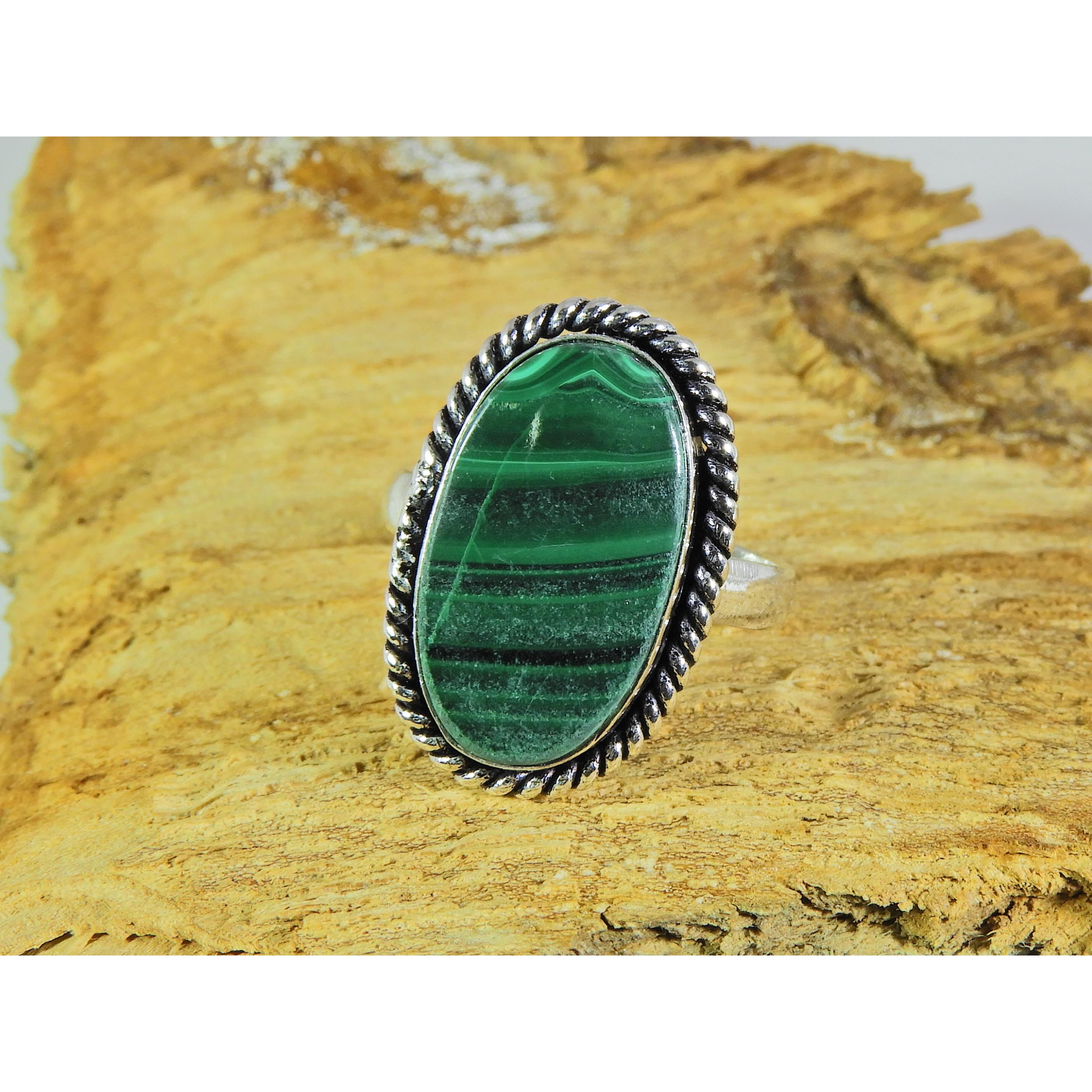 

Natural Green Malachite 925 Solid Sterling Silver Ring Size US-8.5 PG-82