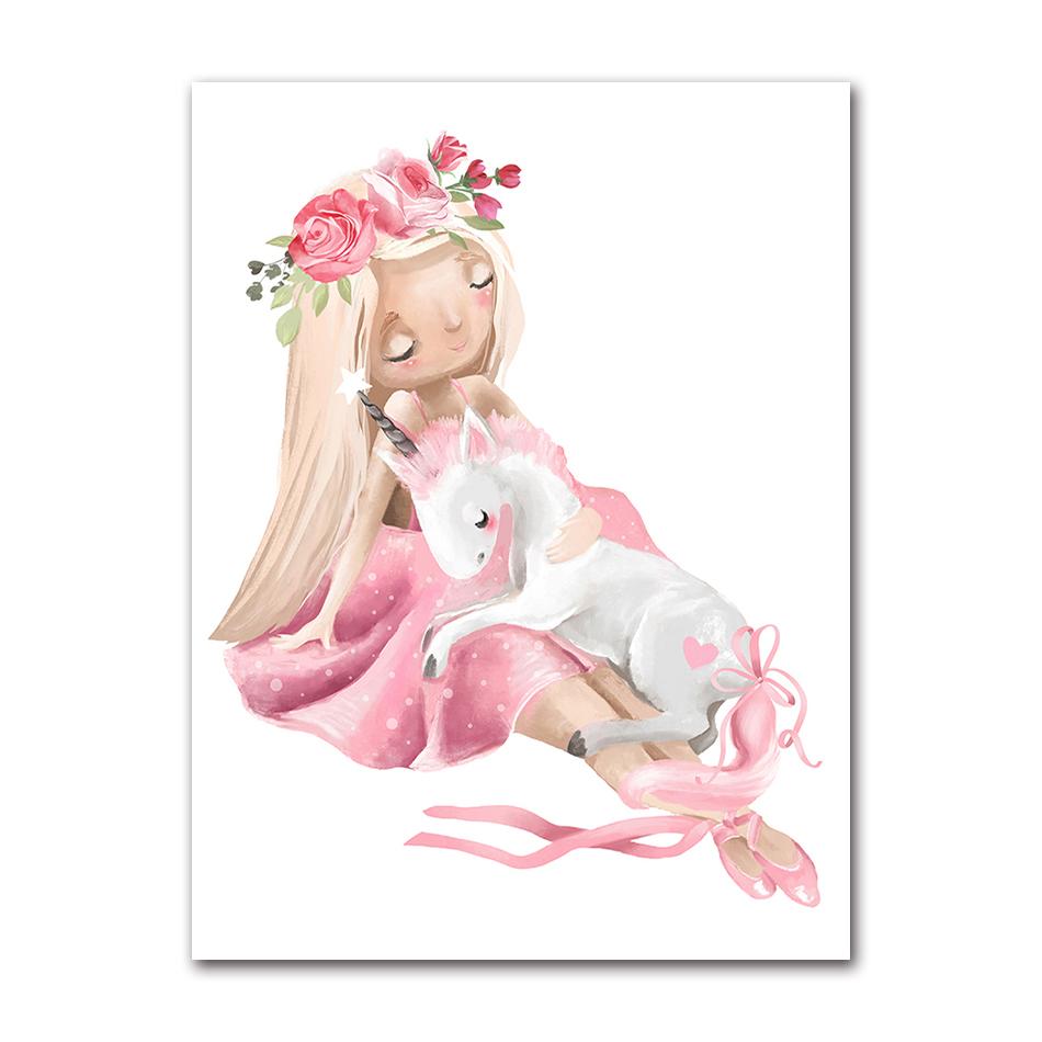 Rabbit Unicorn Nordic Posters And Prints Wall Art Canvas Painting Pictures Kids Room Decor Cute Ballet Girl Rose Flowers