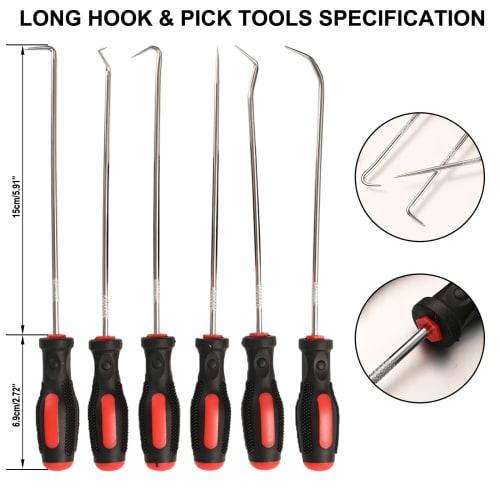 Picking Tool, Pick Tool, Pickup Tool, Precision Hook Set, 10-Piece Set with Storage Pocket, Easy to Carry, Long + Short Pick & Hook Tool, Oil Seal Rem