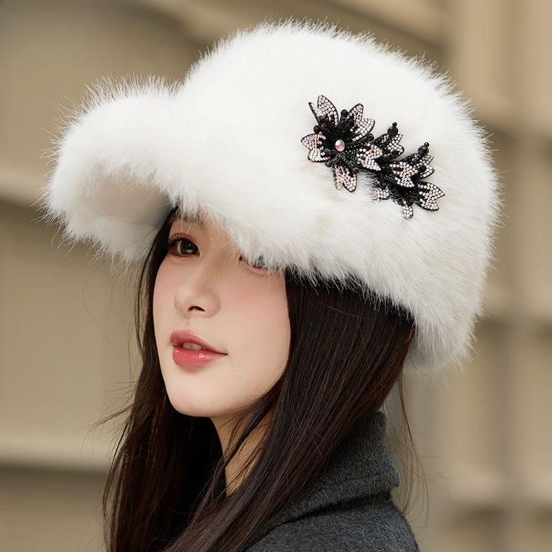 Ladies Hat Winter Hairy Imitation Mink Baseball Cap Ladies Foreign Style Winter Thick Thermal Cap