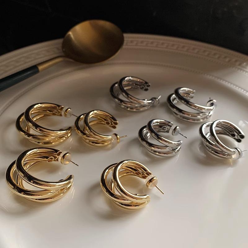 BOONEE 925 Silver Gold Circle Stud Earrings - Elegant European & American Design