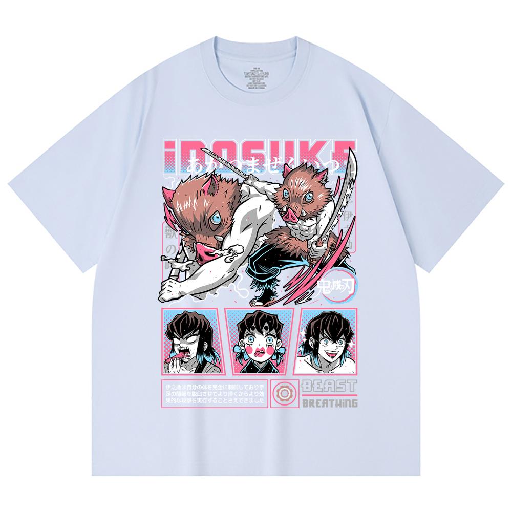 230 Gsm 100% Cotton Demon Slayer V28 Inosuke Print Unisex Heavy Cotton T Shirt