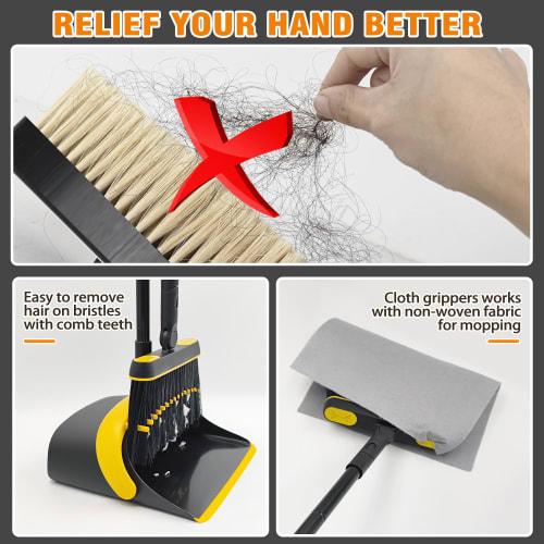 JEHONN Long Handle Dustpan and Brush Set, 138cm Tall, with Rotating Broom, Upright Folding Dustpan, and Comb Teeth for Home Kitchen, Lobby, and Indoor