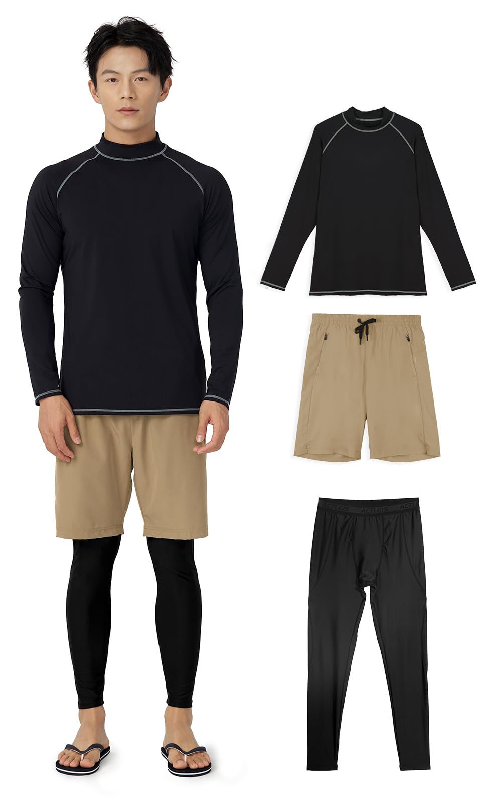 

Rashguard Top and Bottom Long UV Protection [Acrais] Men s Swimsuit, Set, Sleeve, 3-Piece Set, Shirt, T-Shirt, Leggings, UPF50+, Pool, Sea, Beach,