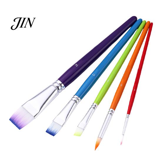 Brushes with Non-slip Handle 5Pcs/Set Paint Brush for Face Body Painting, Nylon Bristle Painting Tools Handle, Professional Oil Gouache Acrylic 1 Set