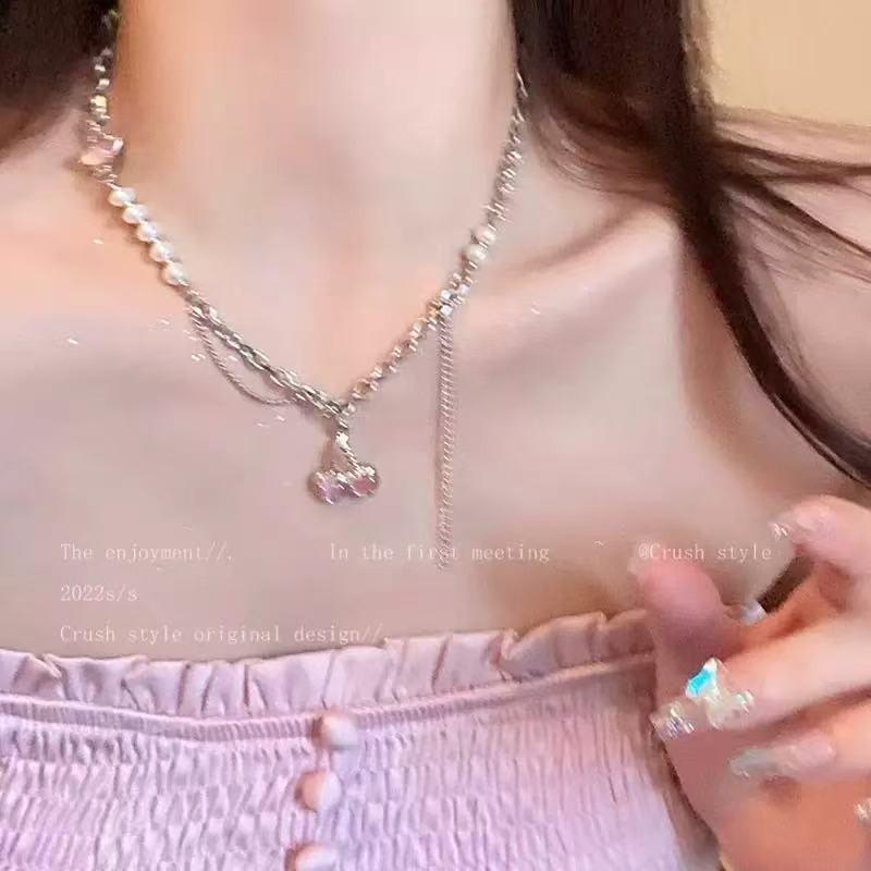 Candy color dopamine necklace female versatile niche design beaded collarbone chain sweet cool girl neck chain jewelry