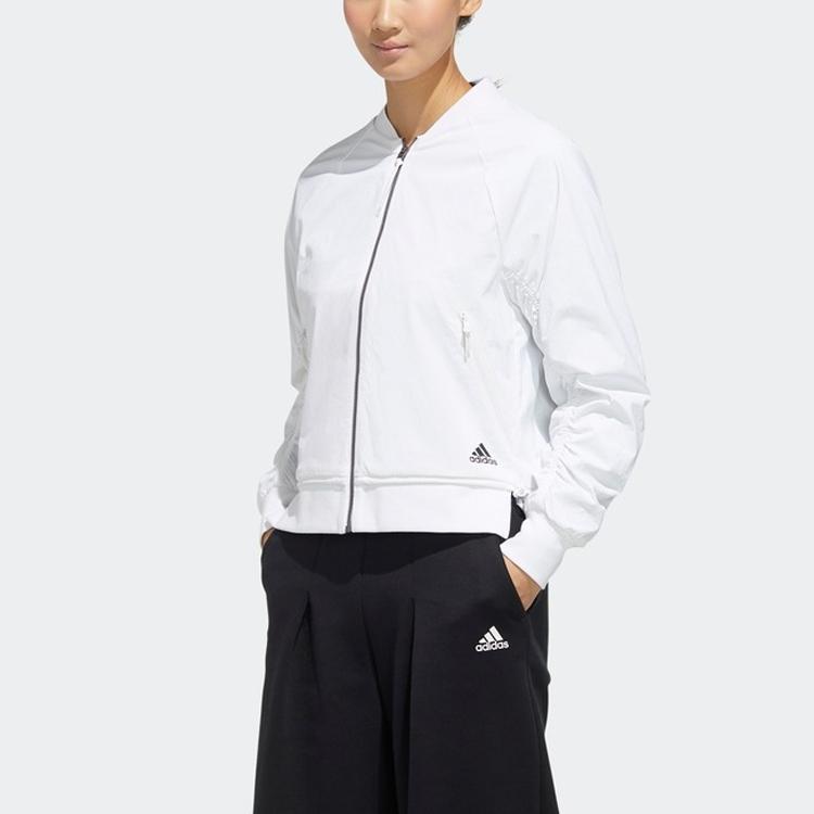 Adidas Bomber Logo Wrinkled Sports Jacket Women Jackets White FU6228