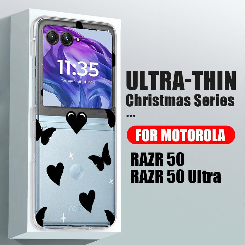 Flower Love Hearts Stars Pattern 2cps Foldable Case for Motorola Razr 50 40 Ultra Shockproof Transparent Hard Pc Slim Case Cover