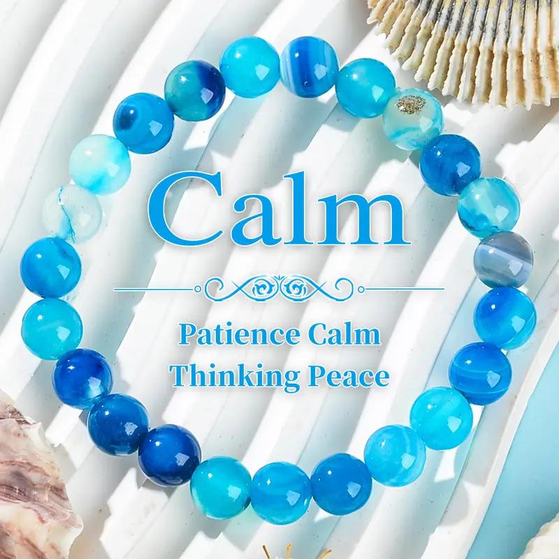Natural Blue Agate Beaded Stretch Bracelet