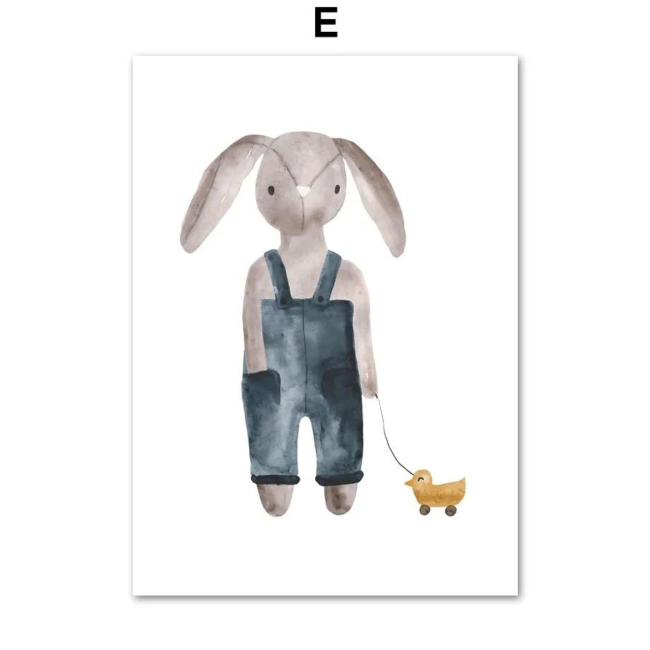 1Pcs Rabbits Wall Art Canvas Painting Interior Paintings Children's Bedroom Home Decor Bears Balloons Cute Animals Living Room No Frame