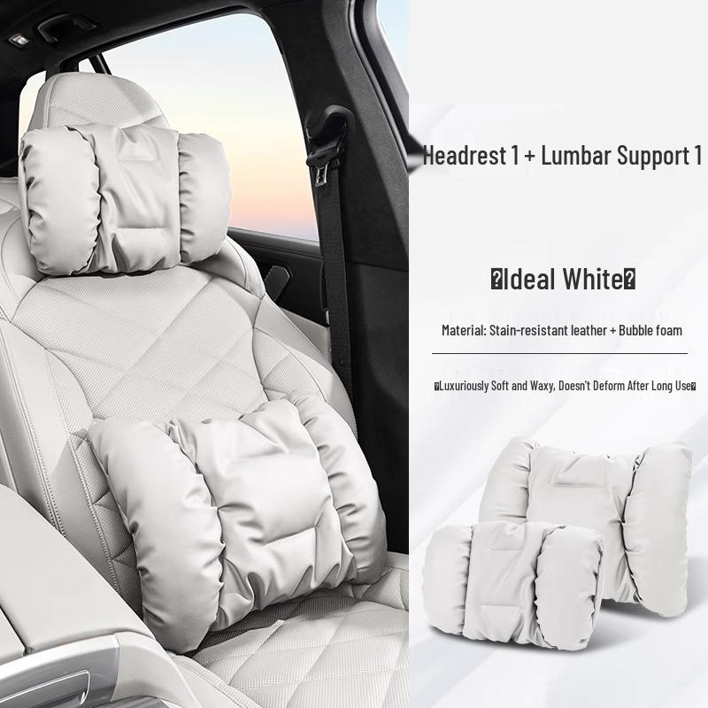 Luxury Leather Car Neck & Lumbar Support Pillow Set