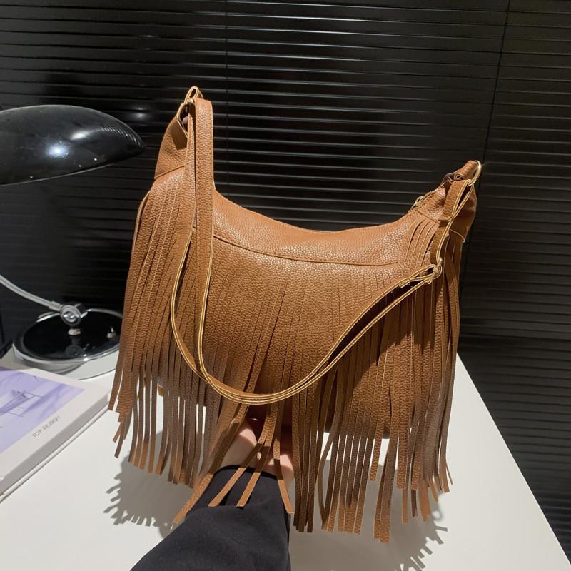 Elegante Borsa a Tracolla Retro con Frange da Donna Borsa a Spalla in Ecopelle Primavera 2024