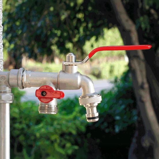 

Brass Faucet Double Outlet Garden Faucet Independent Control Valve Quick Installation Leak-proof Double Outlet Faucet Adapter D