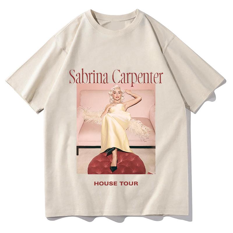 Sabrina Carpenter House Tour Tshirt Graphic Printing Fashion Tees High Quality Cotton Oneck Teeshirt Female Short Sleeve Tops