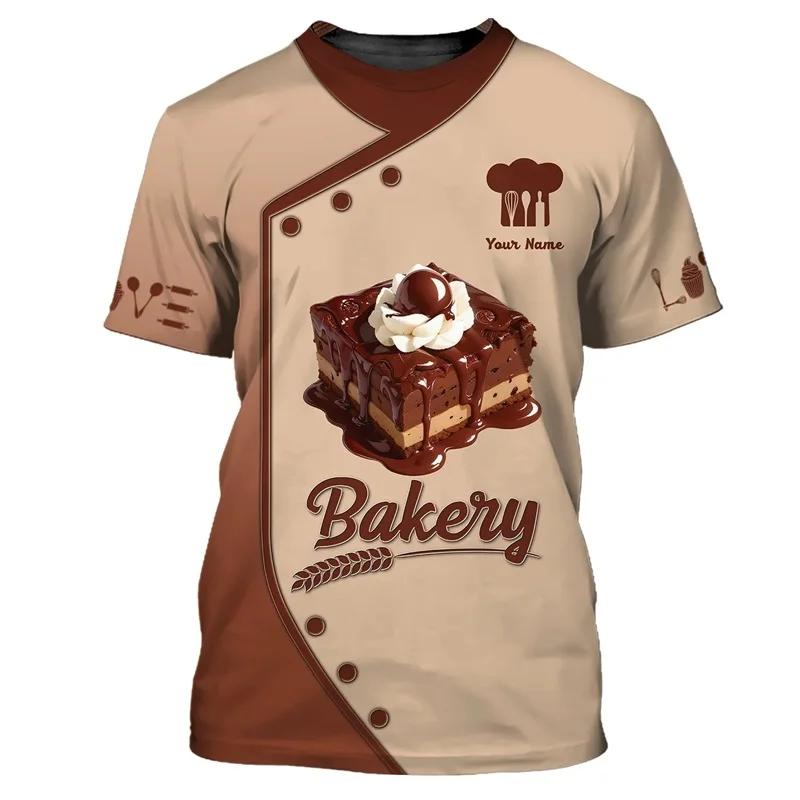 Baker T-skjorte Egendefinert Navn Menn 3D-trykt Bakeri Baking Arbeid T-skjorte Pluss Størrelse Unisex T-skjorter Topper Personlighet Baking Uniform