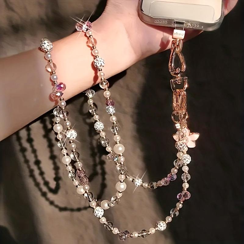 Elegante e alla moda Laccetto per Telefono con Perline a Tracolla Lunga - Catena per Telefono Carina Anti-Perdita da Donna, Catena per Borsa, Design a Filo di Perle