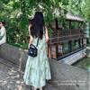 Gentle wear button mint green dress summer national style new holiday floral sleeveless long dress skirt