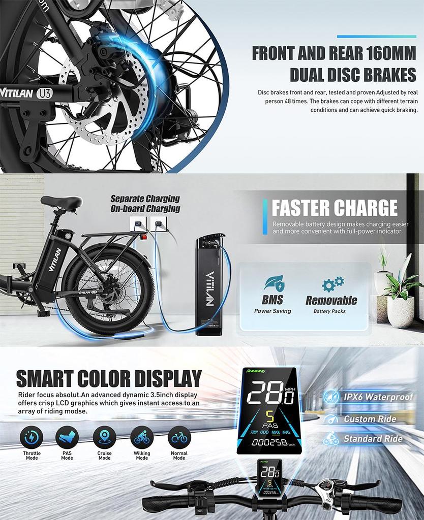 Rower elektryczny Vitilan U3 Silnik 750W Opony Fat 20"x 3" CHAOYANG Odporne na przebicie Rower elektryczny 48V 13AH Dla dorosłych 7 biegów Zielony