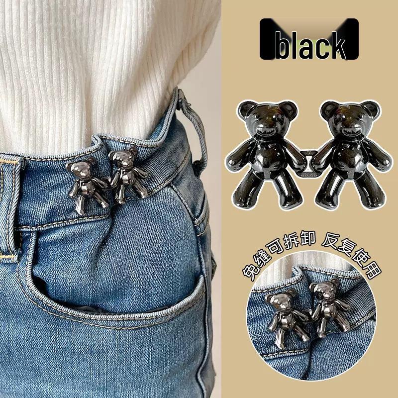 

Регулируемая пуговица на талии для джинсов: Пин для затягивания штанов с мишкой чёрный