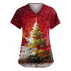 Women's Fashion V-Neck Short-Sleeved Workwear With Pockets Christmas Print Top Caregiver Uniform