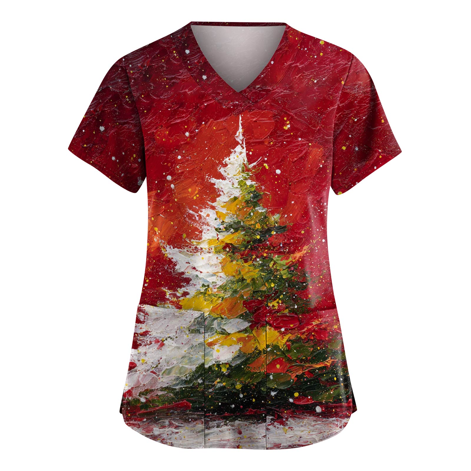 

Женская модная рабочая одежда с V-образным вырезом и короткими рукавами, с карманами, топ с рождественским принтом, униформа для сиделки XL жёлтый