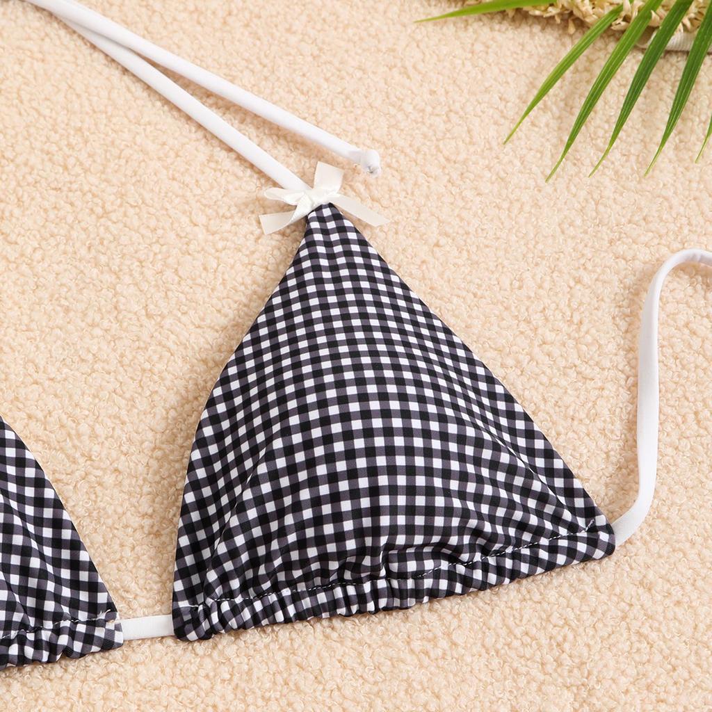2025 Plaid Bow Bikini: Fresh Women's Two-Piece Tie-Up Swimwear for Spring