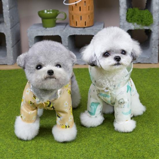Dog Raincoat Cartoon Print Hooded Dog Rain Jacket with Leash Ring for Small Dogs Waterproof Pet Poncho with 2 Legs