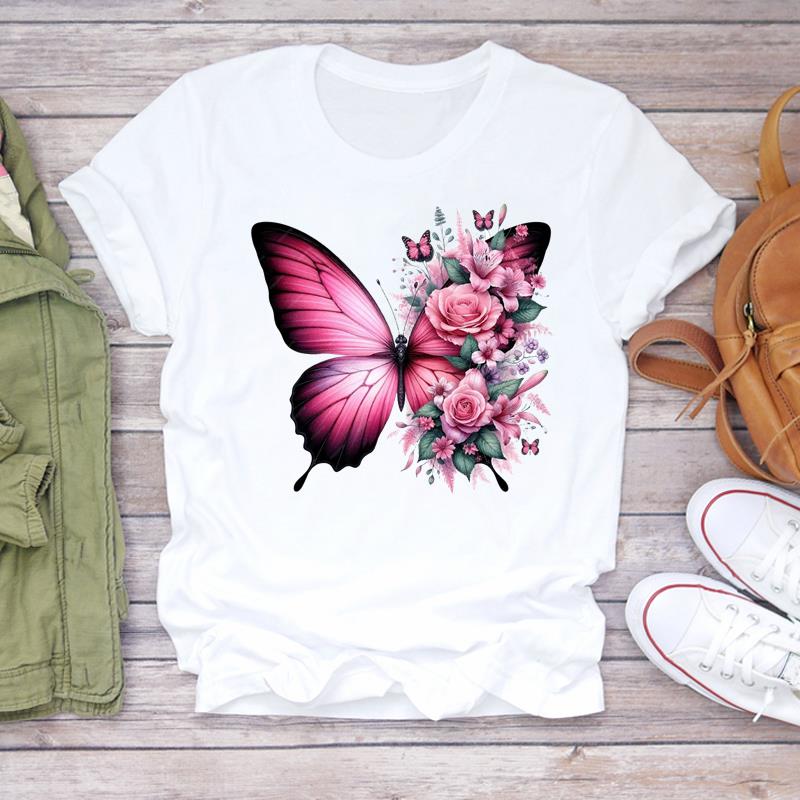 (Asian Size)  Print Lady T Shirt Trend Butterfly Trend 90s  Fashion Women Clothing Casual Top Short Sleeve Tee Female Graphic T-shirts