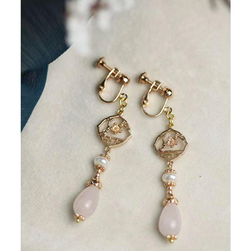 

Xiwen Ретро Ханфу Ципао Висячие серьги с сохраняющим цвет имитацией жемчуга и подвесками из розового кварца для женщин
