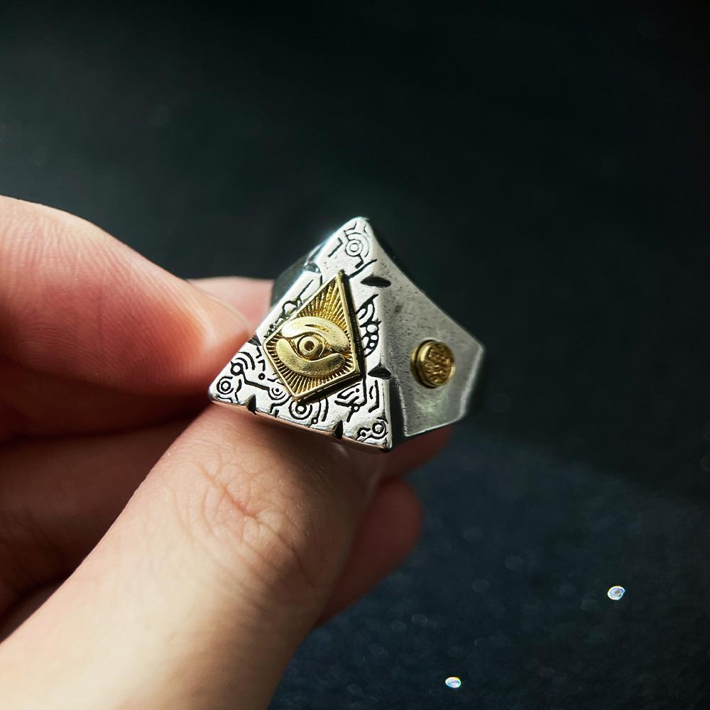 Retro Triangle Eye of Providence Large Ring Punk Gothic Open Ring For Men Vintage Mystic Fine Copper Accessories Gift