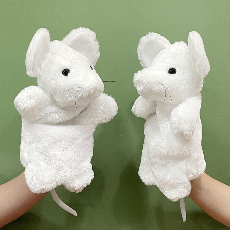 Cute White Cartoon Gray Mouse Yellow Cat Plush Puppet For Children Role Playing