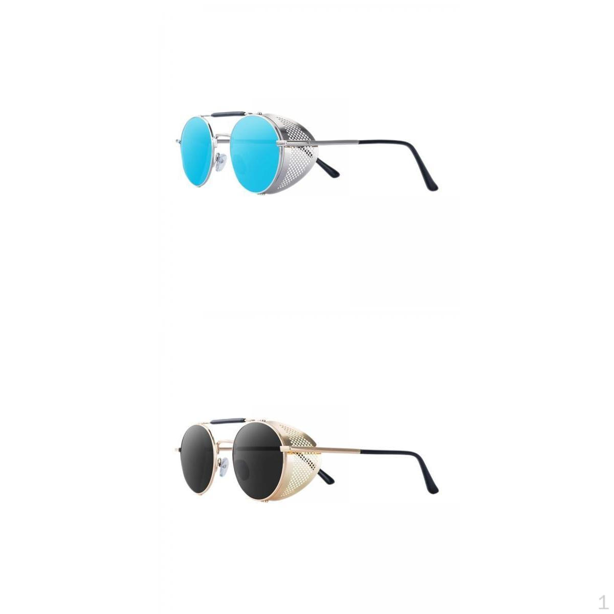 

2x Круглые стимпанк-солнцезащитные очки с блокировкой UV400 для женщин и мужчин, синие+черные