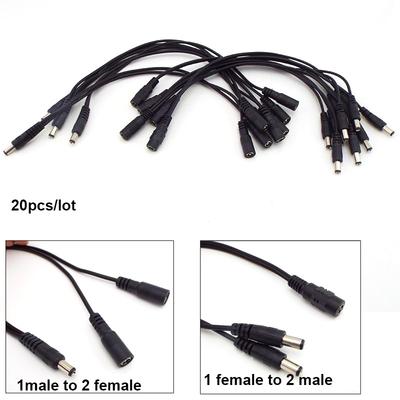 8pcs 2 Way 1 DC Male Female To 2 Male Female Splitter Power Connector Adapter Cable 5.5x2.1 Plug Extend Strip Cord Wholesale