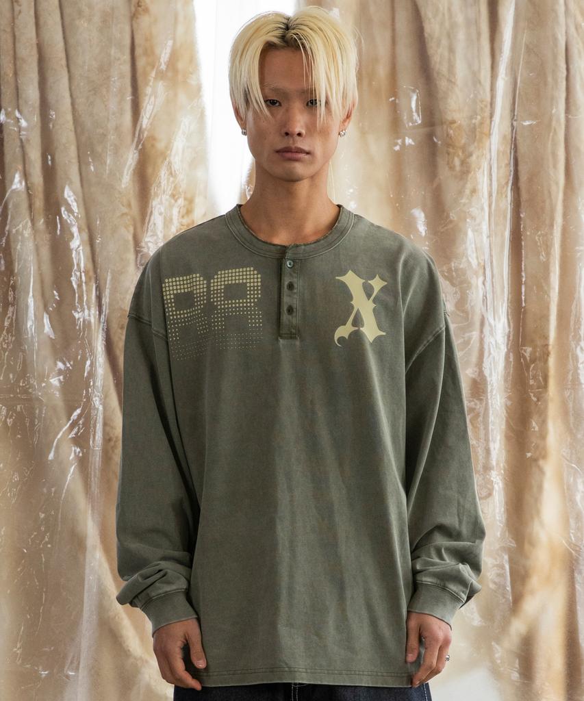 XTONZ Xtt120 Jenna Fade Washed Henley Neck Long Sleeve (Khaki)