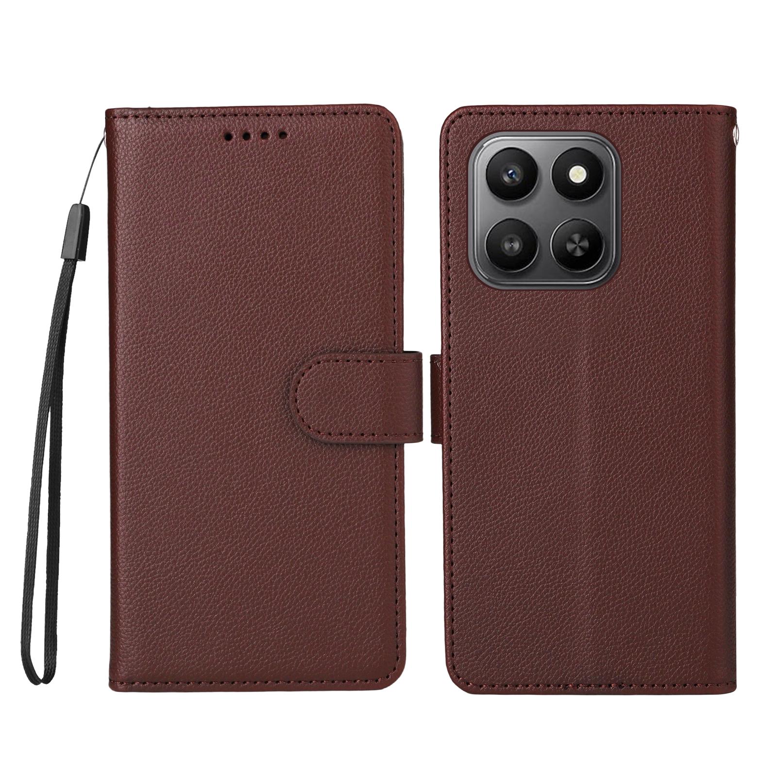 

For Honor 400 Smart Case RFID Blocking 3 Card Slots PU Leather Phone Cover with Wrist Strap Brown