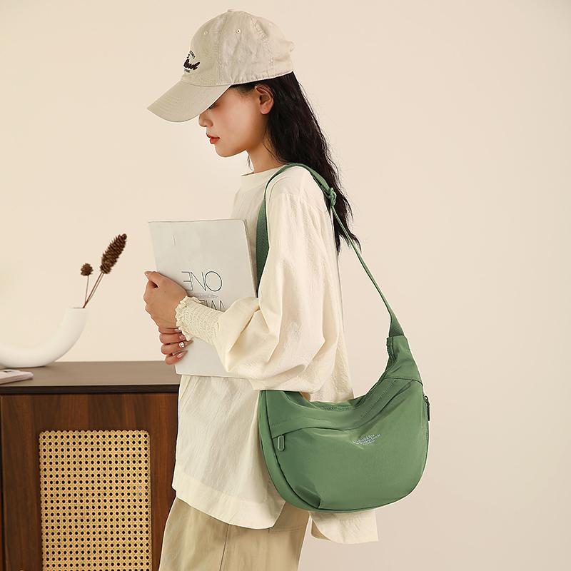 Solid Color Nylon Minimalist Crossbody Bag with Zipper Pockets and Adjustable Strap for Women