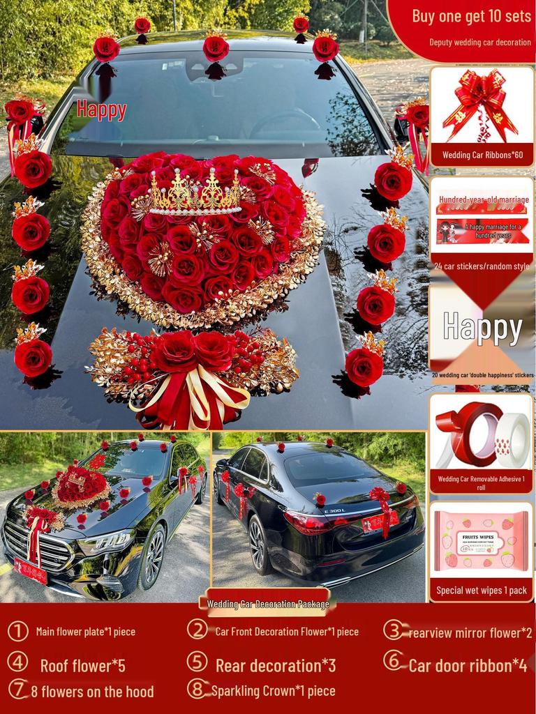 2024 Complete Wedding Car Decoration Set with Suction Cup Attachment