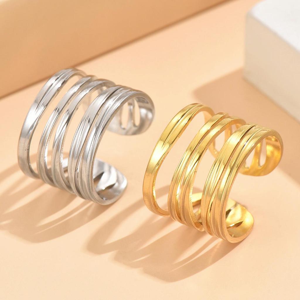 European & American Personalized Multi-layer Open Line Adjustable Stainless Steel Ring Jewelry
