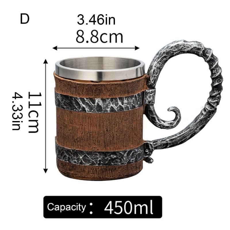 Large Capacity Beer Mugs For Outdoors Use With Retro Woodgrain Finish Nonrust Steel Insulated Cup Thermal Resin Construction