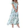 Summer Floral Chiffon Dress With V Neck Short Sleeves For Elegant Casual Wear