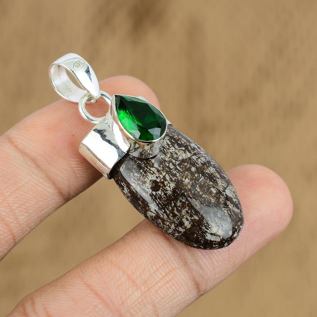 Anniversary Gift For Her Natural Birds Eye Jasper Gemstone Pendant 925 Silver