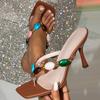 Tongs Carrées à Bout Ouvert pour Femmes Talons Aiguilles Tongs à Lanières Tongs à Enfiler Mules Slingback Sandales pour Femmes Chaussures d'Été Chaussures Non-Glissantes Talons Kitten