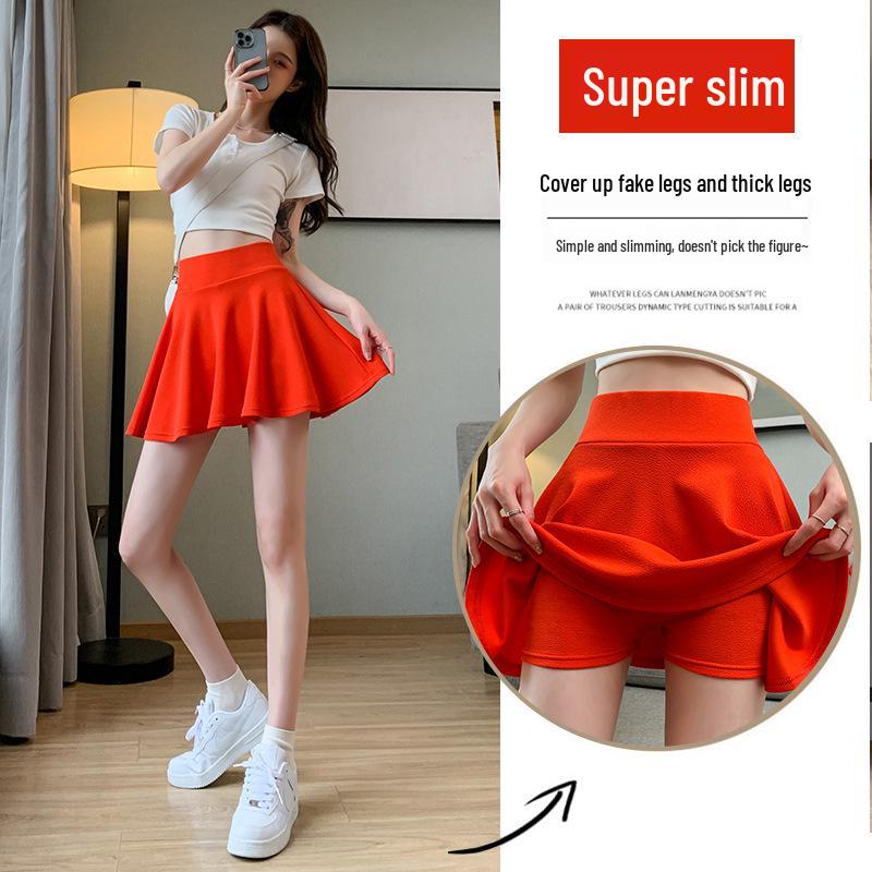 Women's Plus Size High Waist Pleated Bubble Skirt with Anti-Exposure Lining