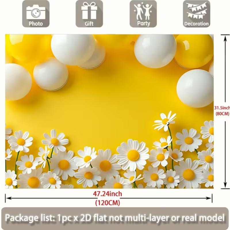 2D Daisy Balloon Backdrop for Spring Birthdays, Baby Showers & Yellow Themed Events