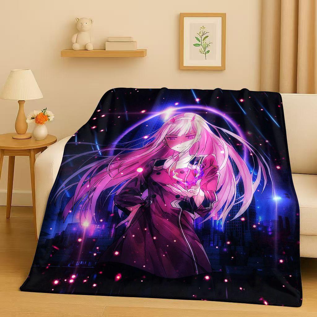 Manta de Franela Sexy 3D de Chica Zero Two DARLING in The FRANXX, Manta de Felpa Suave y Cálida para Hogar, Dormitorio, Cama, Sofá, Oficina
