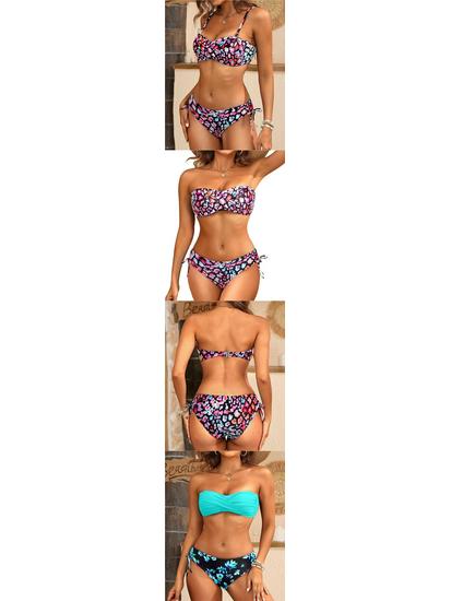 2025 Floral Sexy Bandeau Bikini with Two-Piece Cross-Body Bag