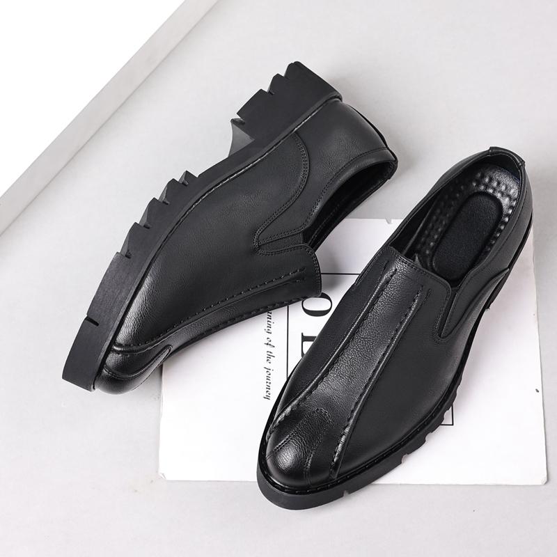 

Men S Leather Oxfords Shoes Classic Slip-On Low Top Pointed Toe High Heel Business Wedding Dress Shoes JZ-51203 44 чёрный
